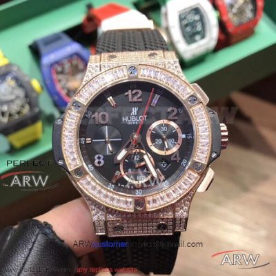 Perfect Replica ZY Factory Swiss Grade Hublot Big Bang All Gold Diamond Case Black Dial 40mm Watch